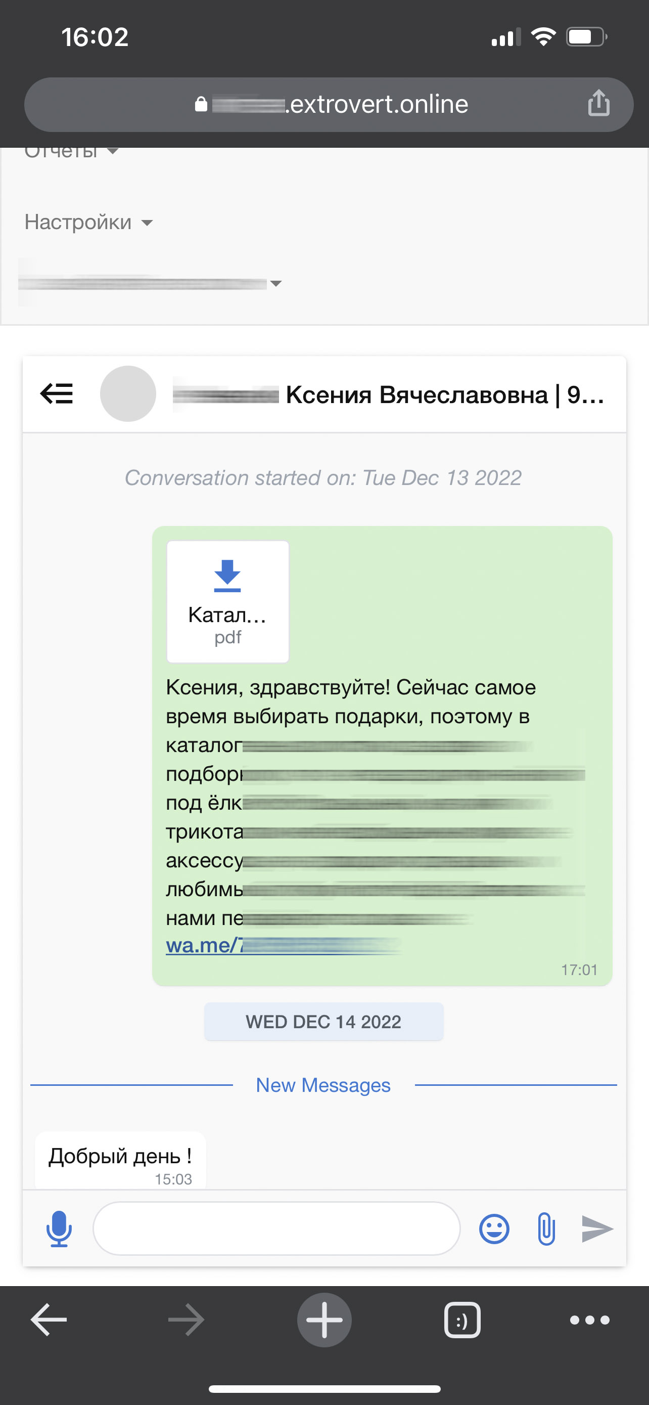 Внешний вид чата на экране смартфона
